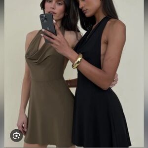 We wore what halter cowl neck dress in brown / green